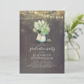 Succulents Greenery Mason Jar Rustikaler Abschluss Einladung (Stehend Vorderseite)