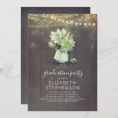 Succulents Greenery Mason Jar Rustikaler Abschluss Einladung (Vorne/Hinten)