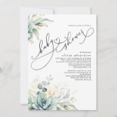 Succulents Greenery Niedlich Elegant Babydusche Einladung (Vorderseite)