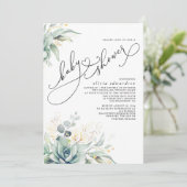 Succulents Greenery Niedlich Elegant Babydusche Einladung (Stehend Vorderseite)