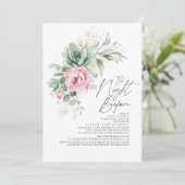Succulents Greenery Pink Floral Probe Dinner Einladung (Stehend Vorderseite)