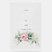 Succulents Greenery Pink Floral Wedding Willkommen Acrylschild (Vorderseite)
