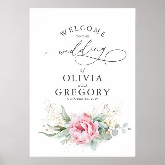 Succulents Greenery Pink Floral Wedding Willkommen Poster (Vorne)