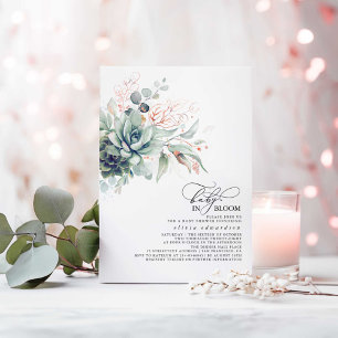 Succulents Greenery Pink Gold Blätter Baby Shower Einladung