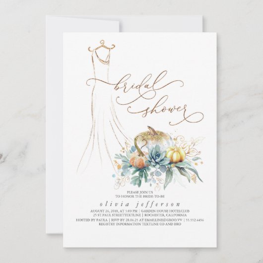 Succulents Greenery Pumpkins Dress Brautparty Einladung (Vorderseite)