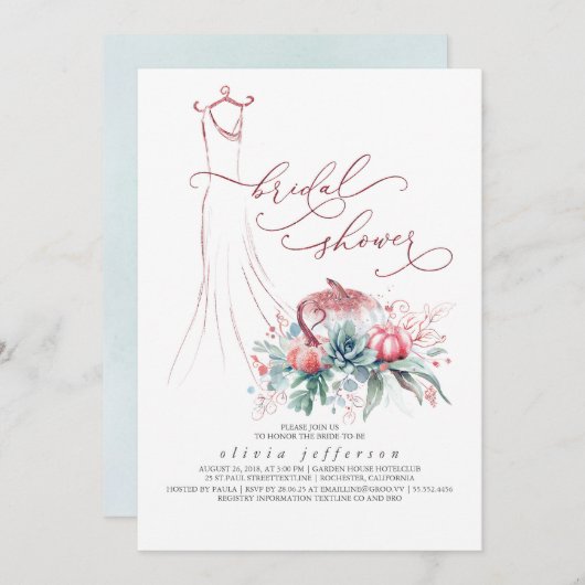 Succulents Greenery Pumpkins Dress Brautparty I Einladung (Vorne/Hinten)