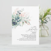 Succulents Greenery Rose Gold Blätter Abschluss Einladung (Stehend Vorderseite)