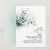 Succulents Greenery Rose Gold Blätter Abschluss Einladung (Vorne/Hinten)