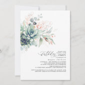 Succulents Greenery Rose Gold Blätter Boho Birthda Einladung (Vorderseite)