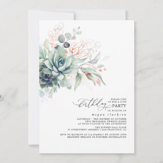 Succulents Greenery Rose Gold Blätter Boho Birthda Einladung