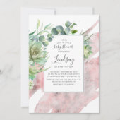 Succulents Greenery Rose Gold Glitzer Baby Dusche Einladung (Vorderseite)