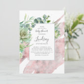 Succulents Greenery Rose Gold Glitzer Baby Dusche Einladung (Stehend Vorderseite)