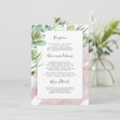 Succulents Greenery Rose Gold Hochzeitsinformation Begleitkarte (Stehend Vorderseite)