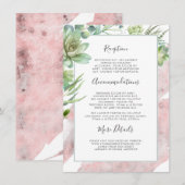 Succulents Greenery Rose Gold Hochzeitsinformation Begleitkarte (Vorne/Hinten)