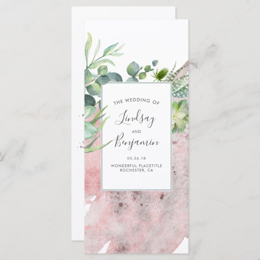Succulents Greenery Rose Gold Hochzeitsprogramme Programm (Vorne/Hinten)