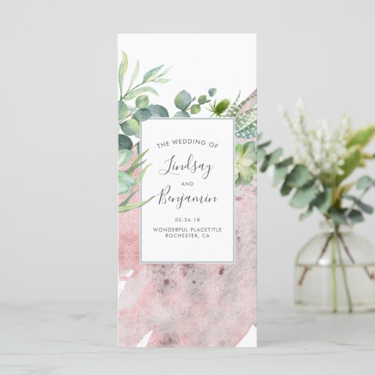 Succulents Greenery Rose Gold Hochzeitsprogramme Programm (Stehend Vorderseite)