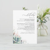 Succulents Greenery Rose Gold Wedding Details Begleitkarte (Stehend Vorderseite)