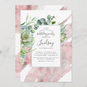 Succulents Greenery Rose Goldene Foil Birthday Einladung
