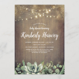 Succulents Greenery Rustic Country Baby Dusche Einladung