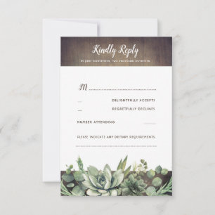 Succulents Greenery Rustic Country Wedding UAWG RSVP Karte