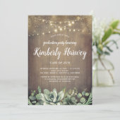 Succulents Greenery Rustic Moderner Abschluss Einladung (Stehend Vorderseite)