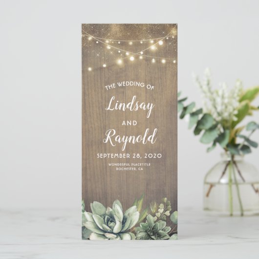 Succulents Greenery Rustic Wedding Programme (Stehend Vorderseite)