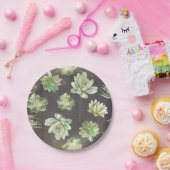 Succulents Greenery Rustic Wood Wedding Pappteller (Party)