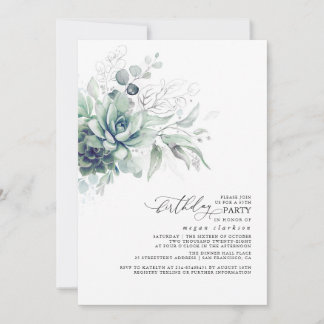 Succulents Greenery Silver Blätter Boho Birthday Einladung