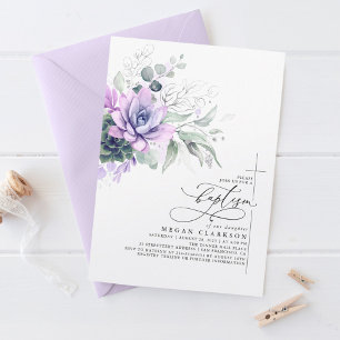 Succulents Greenery Silver Blätter Elegante Taufe Einladung