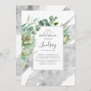 Succulents Greenery Silver Foil Brautparty Einladung