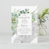 Succulents Greenery Silver Foil Engagement Party Einladung (Stehend Vorderseite)
