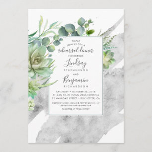 Succulents Greenery Silver Foil Probe Dinner Einladung