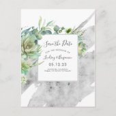 Succulents Greenery Silver Spritzer Save the Date Ankündigungspostkarte (Vorderseite)