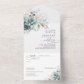 Succulents Greenery und Rose Gold Blätter Hochzeit All In One Einladung (Innen Boden)