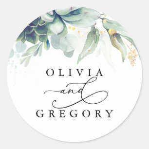 Succulents Greenery Wedding Classic Round Sticker