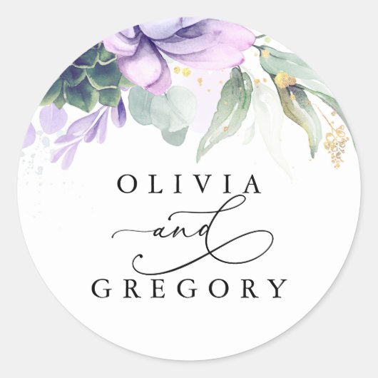 Succulents Greenery Wedding Classic Round Sticker (Vorderseite)
