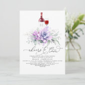 Succulents Greenery Weinverkostung Brautparty Einladung (Stehend Vorderseite)