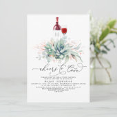Succulents Greenery Weinverkostung Brautparty Inv Einladung (Stehend Vorderseite)