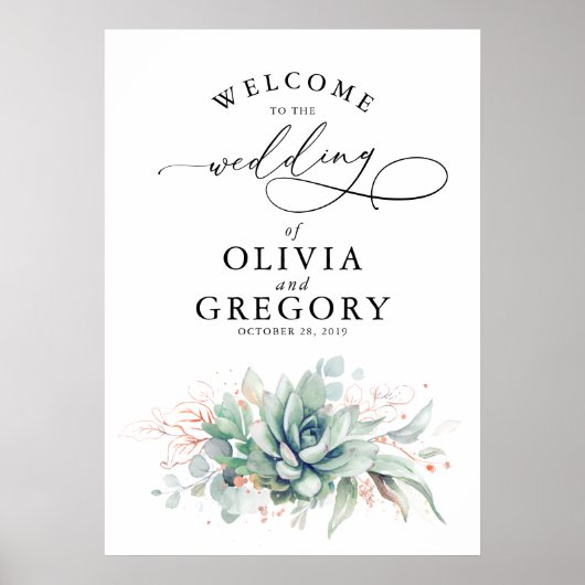 Succulents Grüne Wedding Welcome Poster (Vorne)