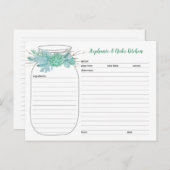 Succulents Mason Jar Brautparty Rezeptionskarten Postkarte (Vorne/Hinten)