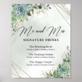 Succulents Mr and Mrs signature drinks sign Poster (Vorne)