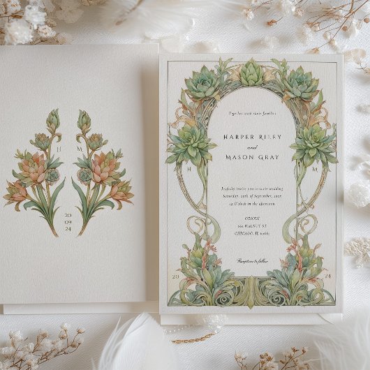 Succulents Nouveau Wedding Einladung