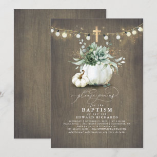 Succulents Pumpkins Gold Cross Fall Baptisse Einladung
