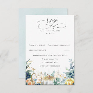 Succulents Pumpkins Grüne und Gold Wedding RSVP
