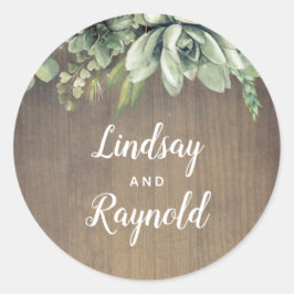 Succulents Rustic Country Wedding Runder Aufkleber