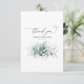 Succulents Silver Greenery Baby Shower Vielen Dank Dankeskarte (Stehend Vorderseite)