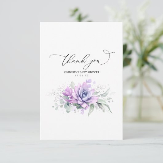 Succulents Silver Greenery Baby Shower Vielen Dank Dankeskarte (Stehend Vorderseite)