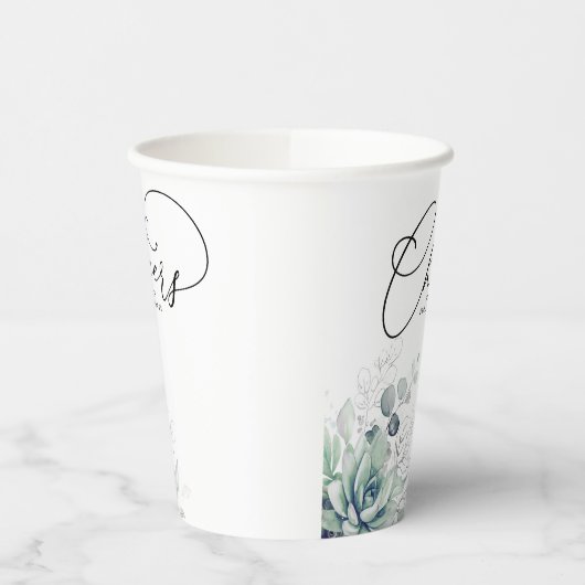 Succulents Silver Greenery Blätter Elegante Modern Pappbecher (Links)