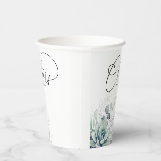 Succulents Silver Greenery Blätter Elegante Modern Pappbecher (Rechts)