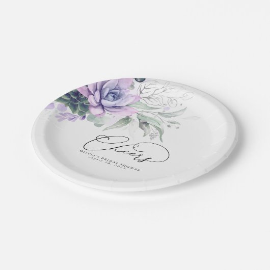 Succulents Silver Greenery Elegant Modern Cheers Pappteller (Schrägansicht)